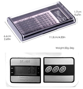 Macro view of individual lash clusters in packaging with precise weight and size dimensions