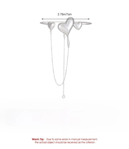 Detailed specs of silver liquid heart tassel arm cuff with 7cm inner diameter size