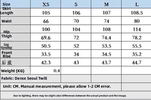 Detailed size chart for houndstooth trousers showing waist and length measurements