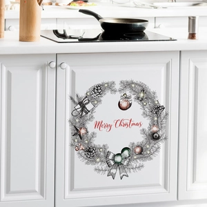 Festive Christmas wreath wall sticker with pine cones and Merry Christmas lettering for decor