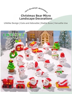 Detailed set of Christmas miniature figurines with polar bears and Santa on faux snow