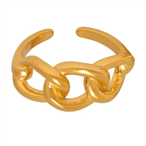 Minimalist 18k gold plated chain style adjustable ring for women in stainless steel