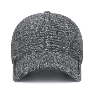 Men's winter wool blend baseball cap with herringbone pattern and China metal tag