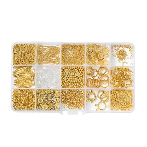 15-grid jewelry DIY set with gold finish beads and clasps for handmade bracelets