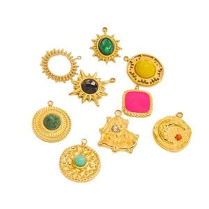 Golden titanium steel jewelry pendants with celestial sun and moon stone charms