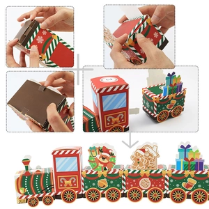 Assembly steps for Christmas train advent calendar boxes for candy and gift packaging