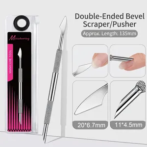 Dual-head stainless steel nail pusher with knurled handle and portable packaging pouch