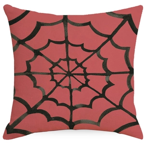 Halloween pillowcase featuring a black spider web pattern on a vibrant red background