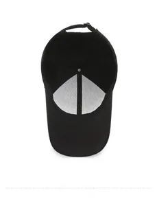 Internal view of the black cotton baseball cap showing reinforced seams and structured liner
