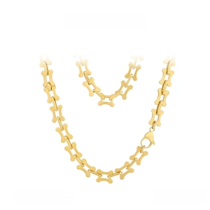 Gold titanium steel bone-shaped chain necklace showing 500x8.5mm size and 30g weight