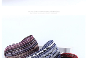 Detailed close-up of woven wide headbands with colorful striped patterns and mesh texture