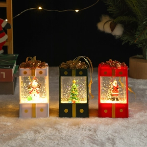 Christmas Snow Globe Lantern LED Lighted Water Filled Glitter Gift Box Shape Santa Claus Snowman Tree Hanging Decoration Night Light