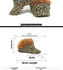 Detailed size guide for leopard print baseball cap with hair wig and dimensions