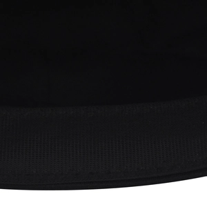 Macro detail of the fine stitching and textured brim on a black PU leather punk military cap