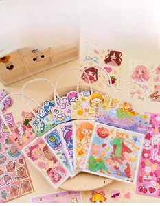 Detailed close-up of cute PET stickers featuring Rose Moon Boat and cartoon characters