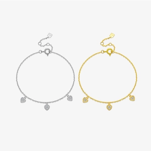 925 Sterling Silver Heart Pendant Bracelet For Women Dainty Chain Rhinestone Inlaid Bracelet Minimalist Jewelry Gift