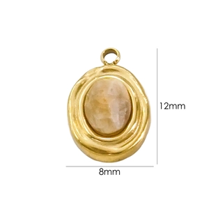 Detail of 14K gold plated oval pendant with yellow stone measuring 12mm by 8mm