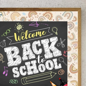 Boho rainbow waterproof border sticker for back to school classroom blackboard decoration