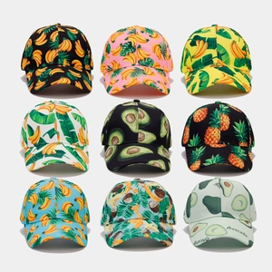 Tropical Fruit Printed Baseball Cap Cotton Canvas Breathable Sun Protection Adjustable Summer Vacation Fruit Pattern Unisex