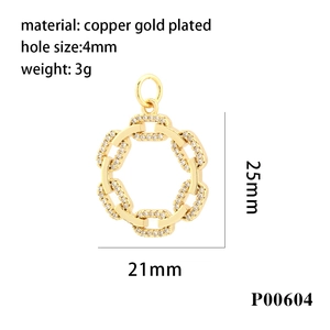 Detail view of 25mm gold-plated copper cross pendant with cubic zirconia and dimensions