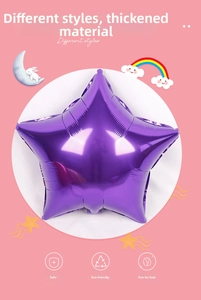 Detail of purple star foil balloon with metallic luster for birthday party cake topper