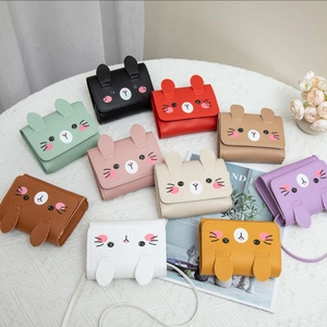 Kids Mini Crossbody Bag PU Leather Cartoon Rabbit Cat Face Shoulder Purse Small Handbag For Girls Cute Stylish