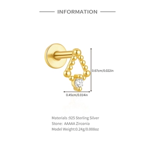 Detailed size chart for 925 sterling silver earring with AAAAA zirconia and dimensions