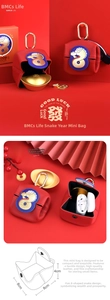 Detailed views of red snake-themed mini leather coin purse showing interior and 8x8x4cm size