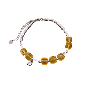 Elegant citrine beads and silver geometric metal beads bracelet with zircon drop charm