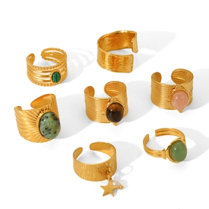 French vintage adjustable gold stainless steel rings set with natural gemstones and stones