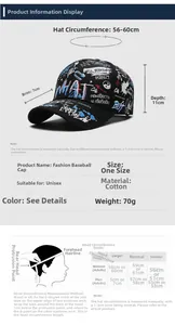 Detailed size chart for graffiti baseball cap with measurements and head sizing guide