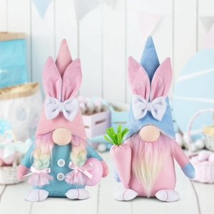 Easter gnome plush doll set with bunny ears holding carrot and egg for party decor