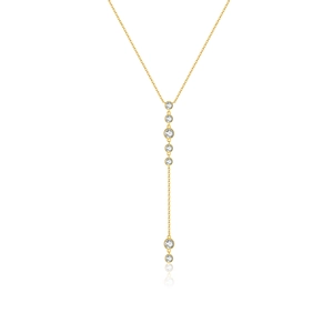 Elegant 925 silver gold Y-shaped necklace with dangling graduated round cubic zirconia stones