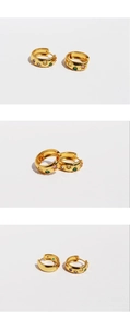 Detailed view of gold hoop earrings with colorful zircon stones from multiple angles