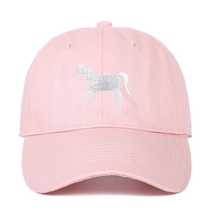 Pink cotton baseball cap with silver horse embroidery and a small heart cutout