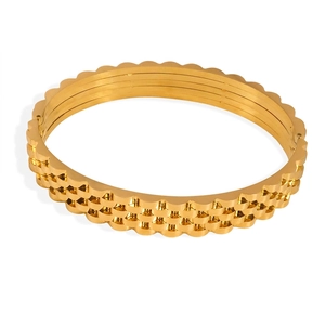 Jubilee Watch Strap Bangle Bracelet Titanium Stainless Steel Gold Plated Layered Texture Chunky Fashion Jewelry For Women