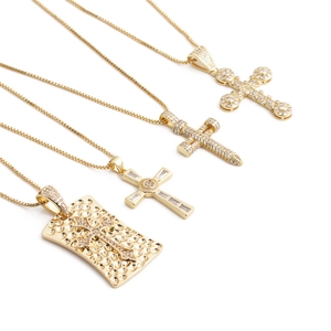 Cross Pendant Necklace Cubic Zirconia Inlaid Copper Box Chain Hip Hop Gothic Jewelry Accessories