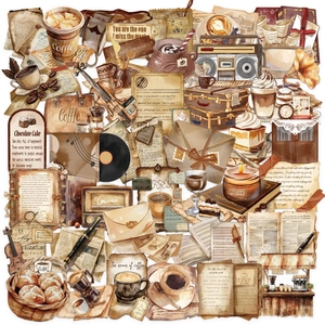 Vintage Cafe Stickers Waterproof Transparent PET Scrapbook Decor Coffee Violin Radio Decals For Journal Laptop