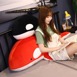 Large plush killer whale pillows in black and red colors for home bedroom decoration