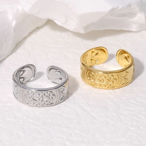 Evil Eye Stainless Steel Open Ring 18K Gold Plated Adjustable Band Bohemian Vintage Jewelry For Women