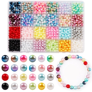 Detailed view of 24-grid jewelry set with 6mm colorful ABS pearls and finished bracelet