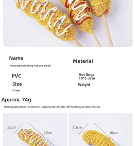 Macro detail of PVC artificial hot dog model with breadcrumb texture and dimensions
