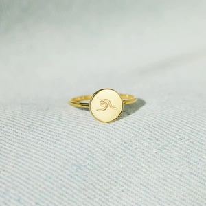 Anello Sigillo Tondo in Argento Sterling 925 Minimalista con Motivo a Onde per Donna Anello Regolabile Gioielli Stile Ins