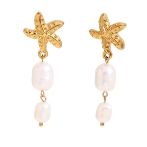 Vintage 18K gold-plated starfish earrings with elegant pearl pendants for women