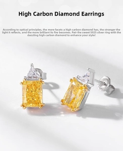 Close-up of yellow ice cut high carbon diamond earrings in S925 sterling silver