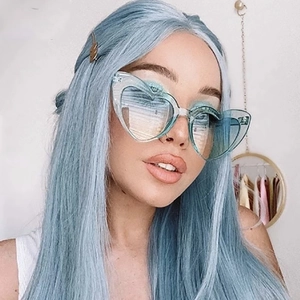 Fashion heart-shaped rimless sunglasses with blue gradient lenses for women and kids