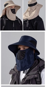 Detail of outdoor sun hat with detachable face mask and breathable mesh vents