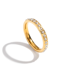 Elegant gold stainless steel geometric ring with sparkling crystal inlay for women