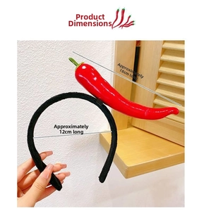 Detailed view of creative red chili headband with 18cm length dimension measurement