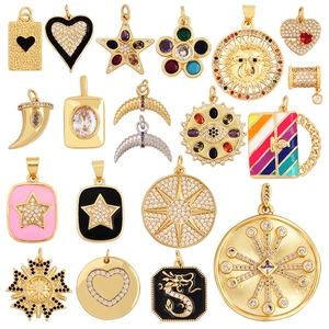 Golden micro-pave pendants collection with colorful zircon and enamel in various shapes